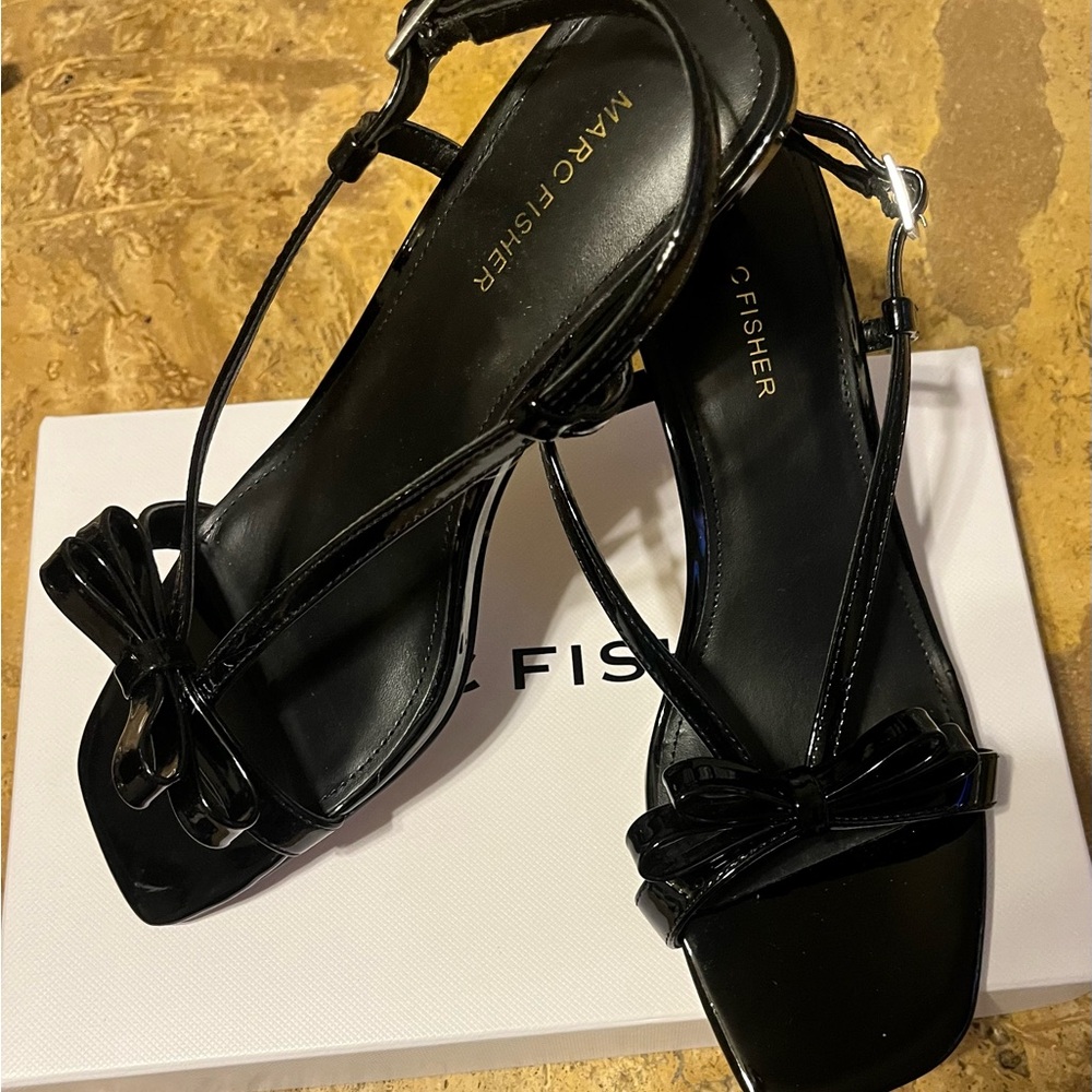 Marc Fisher Danzy Black Strappy Heels with Bow